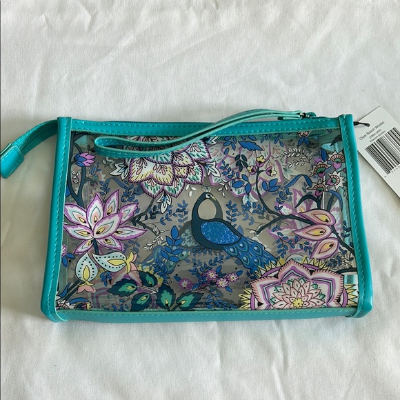 Vera Bradley Clear Beach Peacock Garden Cosmetic Wristlet Bag - Picture 2 of 9